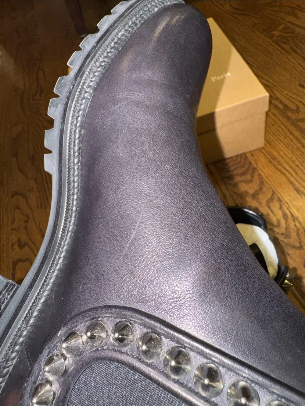 Size 38 Christian Louboutin Capahutta flat leather ankle boots black silver